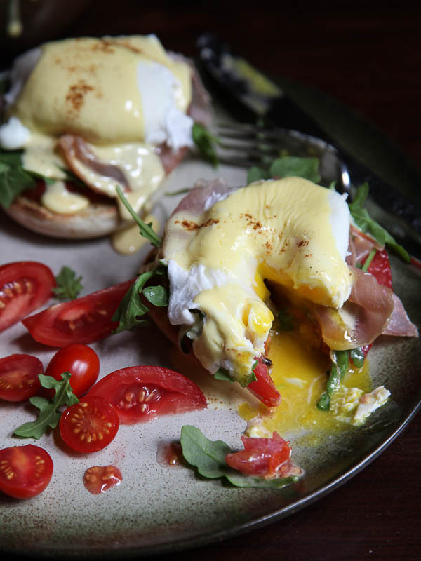 Arugula and Prosciutto Egg Benedict | foodiecrush.com