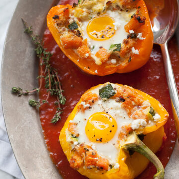 Baked Eggs Peppers | FoodieCrush.com