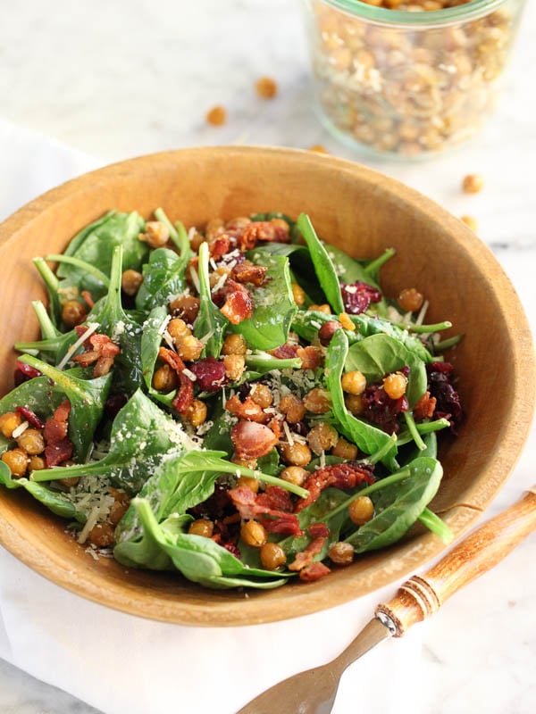 Spinach Salad with Hot Bacon Dressing | FoodieCrush.com