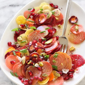 Beet Carrot and Pomegranate Salad FoodieCrush.com