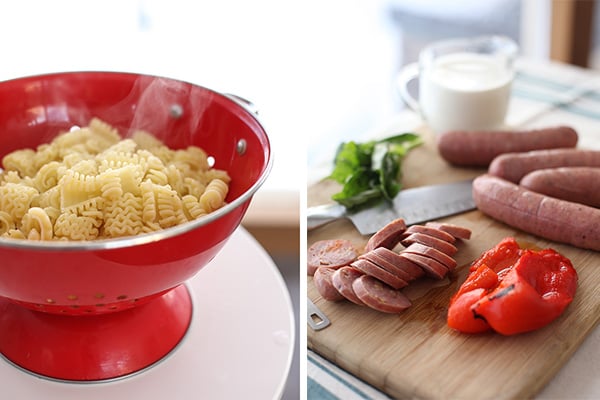 Creamy Red Pepper and Chicken Sausage Pasta | foodiecrush.com