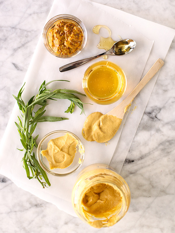 honey mustard chicken marinade ingredients on countertop 
