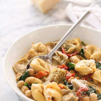 Tortellini Soup with Artichokes and Garbanzo Beans
