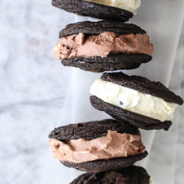Double Chocolate Chip Cookie Ice Cream Sandwich foodiecrush.com