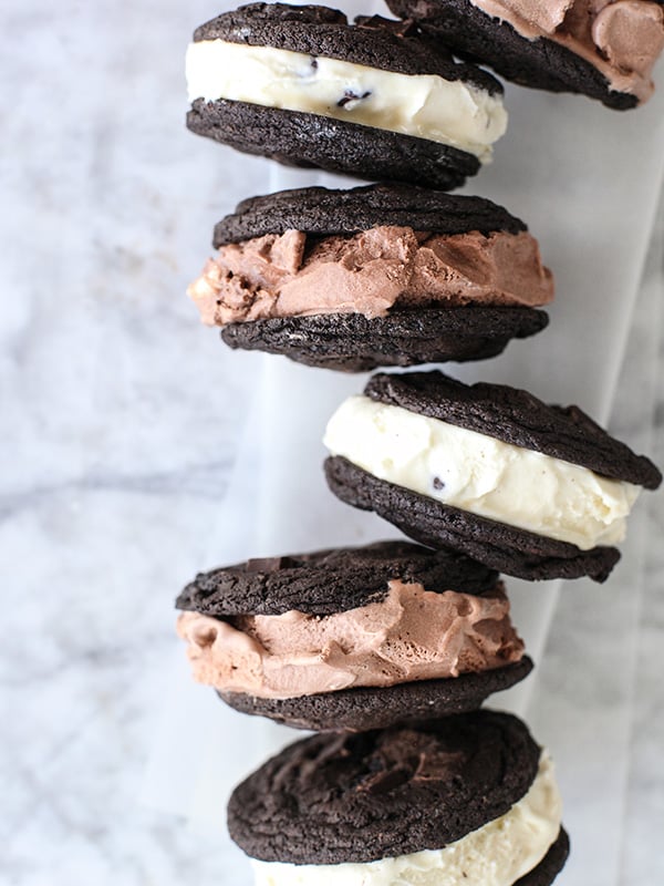 Double Chocolate Chip Cookie Ice Cream Sandwiches - foodiecrush