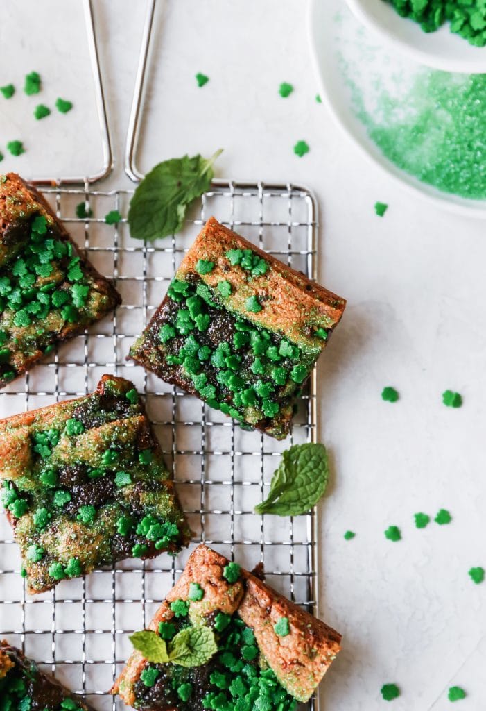 Fresh Mint Chocolate Chip Blondies from Yes to Yolks on foodiecrush.com