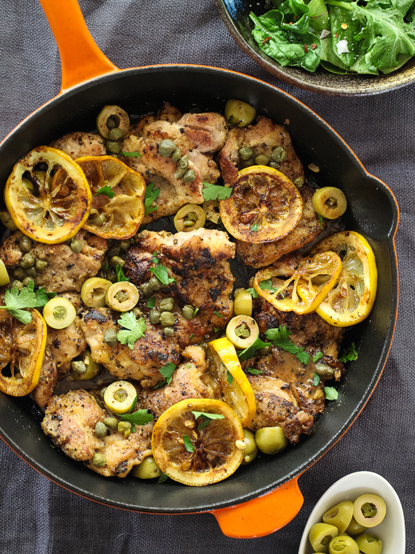Sautéed Chicken with Olives Capers and Lemons foodiecrush.com