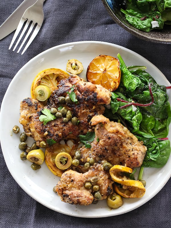 Sautéed Chicken with Olives Capers and Lemons foodiecrush.com