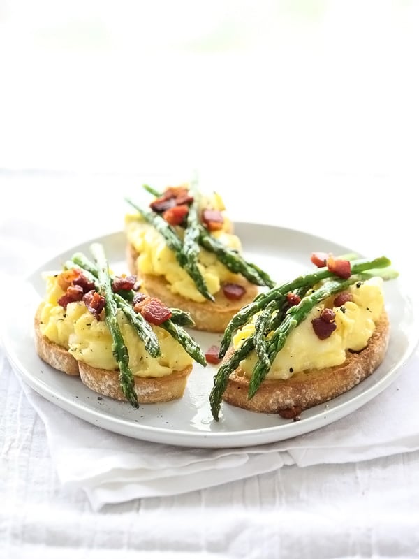 Scrambled Egg and Roasted Asparagus Toasts | foodiecrush.com