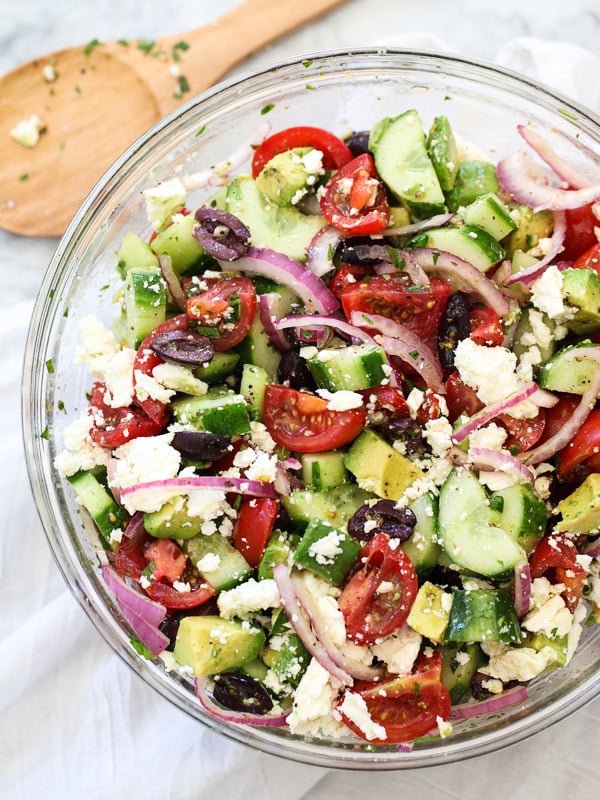 Greek Salad with Avocado on foodiecrush.com