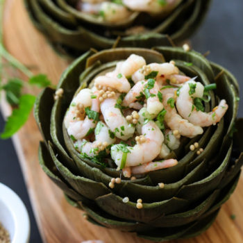 Stuffed Artichokes with Thai Shrimp Salad on foodiecrush.com