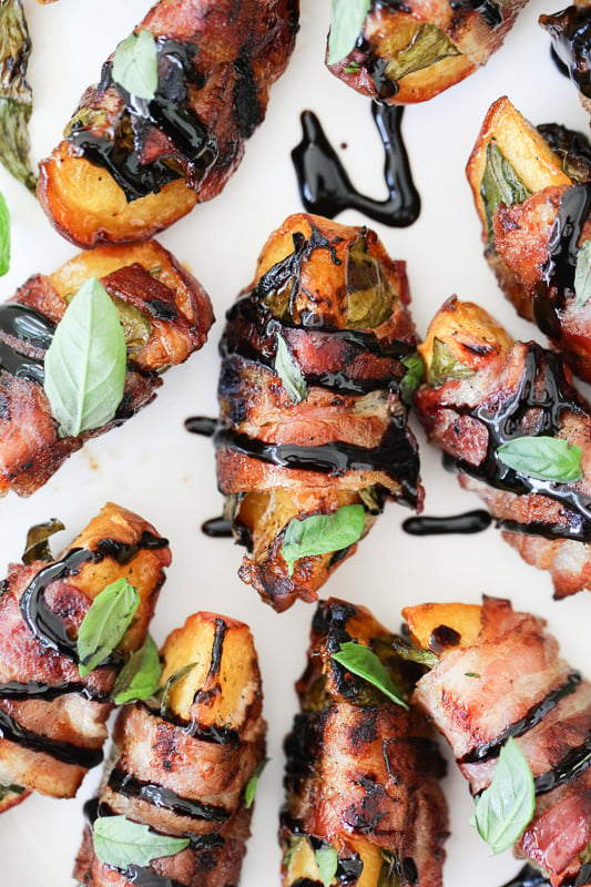 Bacon Wrapped Grilled Peaches with Balsamic Glaze #recipe on foodiecrush.com