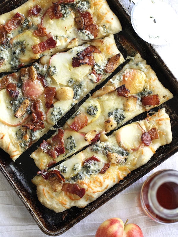 Maple Apples, Blue Cheese and Bacon Pizza on foodiecrush.com 