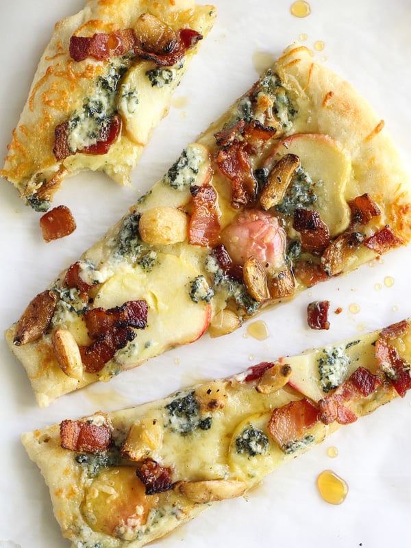 Maple Apples, Blue Cheese and Bacon Pizza on foodiecrush.com