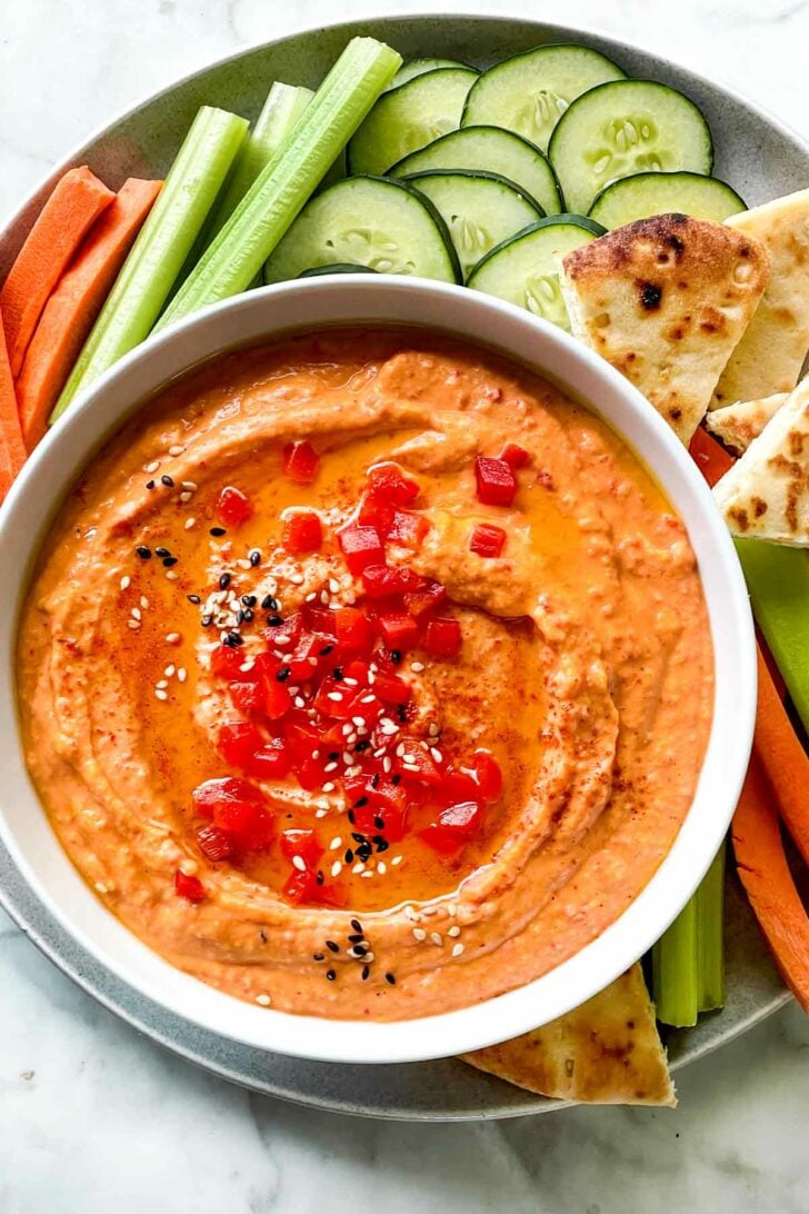 Roasted Red Pepper Hummus foodiecrush.com