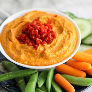 Spicy Roasted Red Pepper Hummus on foodiecrush.com