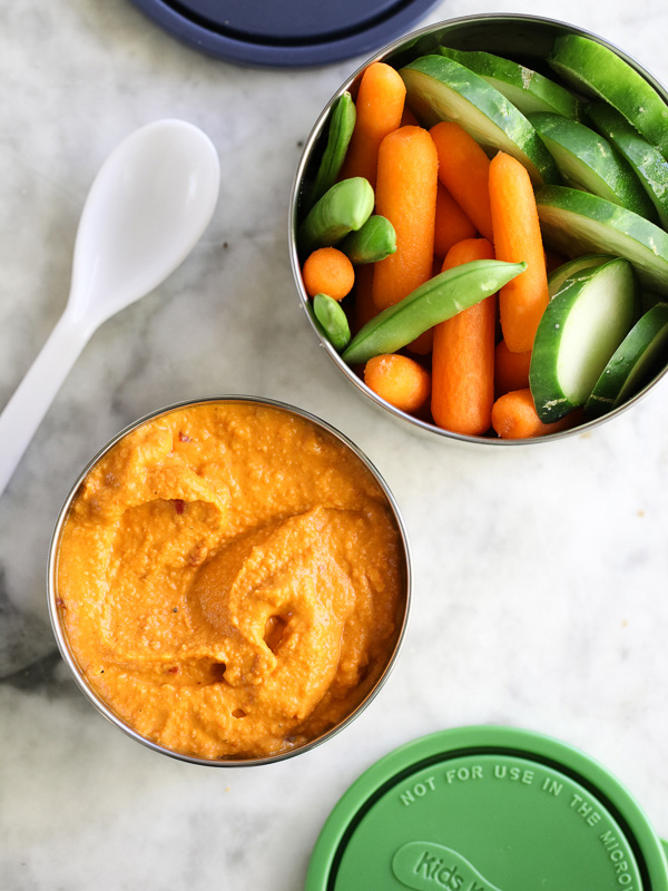Spicy Roasted Red Pepper Hummus on foodiecrush.com