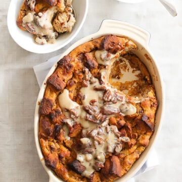 Pumpkin Bread Pudding with Whiskey Cream Sauce on foodiecrush.com