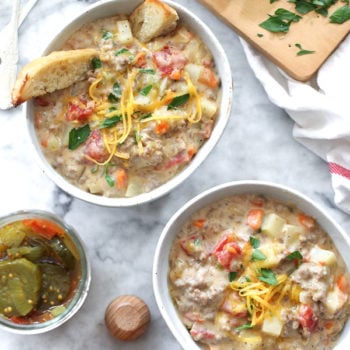 The Best Cheeseburger Soup on foodiecrush.com