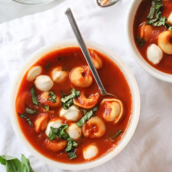 Roasted Garlic Tomato Basil Tortellini Soup foodiecrush.com