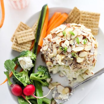 Light and Easy Green Onion and Almond Cheese Ball | foodiecrush.com