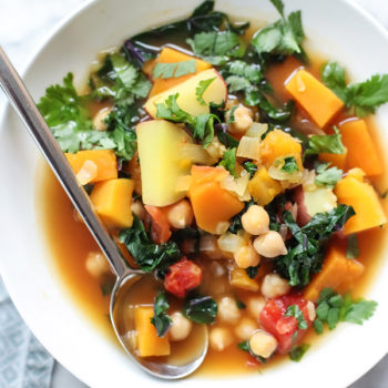 Moroccan Soup with Kale and Chickpeas on foodiecrush.com
