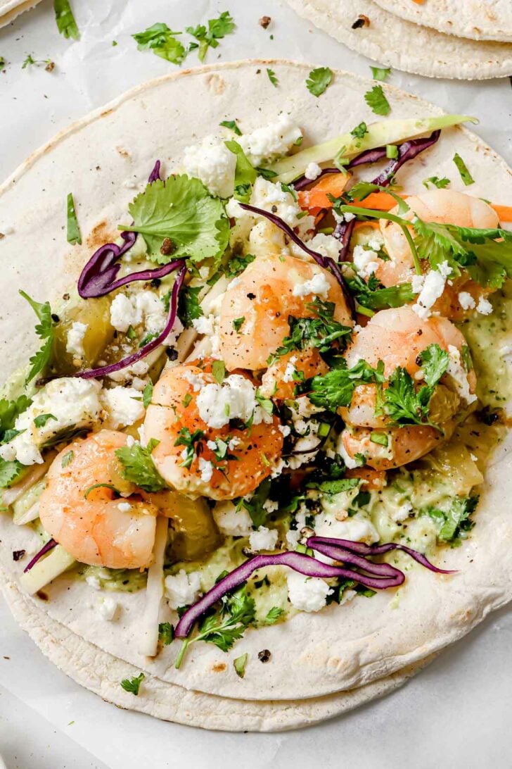 Shrimp Tacos with Avocado Crema foodiecrush.com