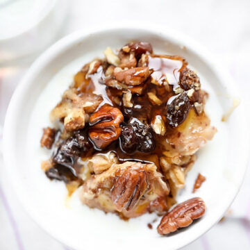 Slow Cooker Baked Oatmeal with Bananas and Nuts from foodiecrush.com on foodiecrush.com