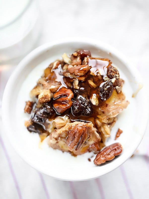 Slow Cooker Baked Oatmeal with Bananas and Nuts from foodiecrush.com on foodiecrush.com