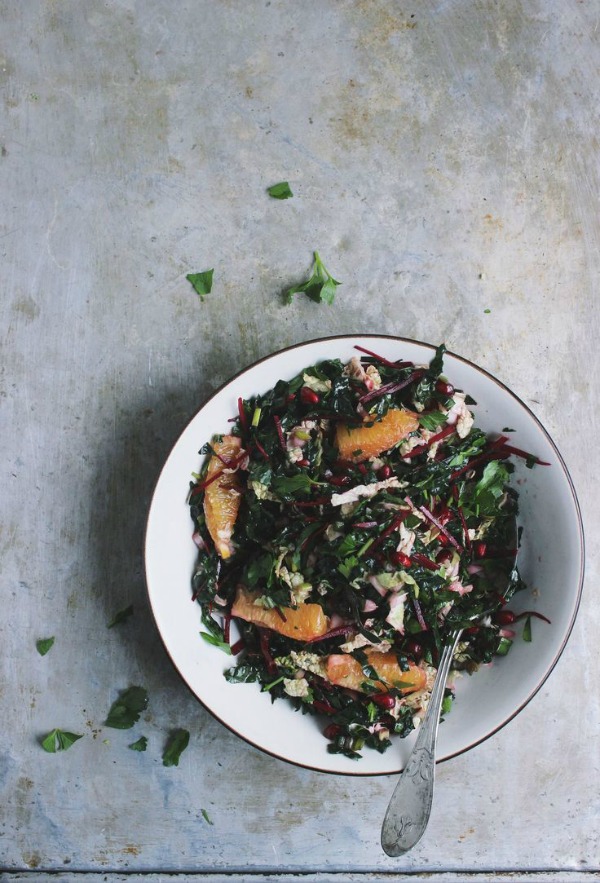 Winter Chopped Kale Salad with Oranges and a Zesty Meyer Lemon Vinaigrette from withfoodandlove.com on foodiecrush.com