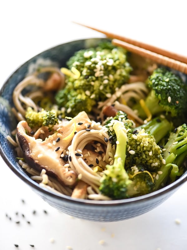 Asian Broccoli and Shiitake Mushrooms with Soba Noodles | foodiecrush.com