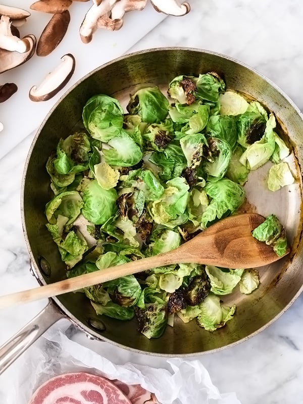 Carbonara Pasta With Charred Brussels Sprouts | foodiecrush.com