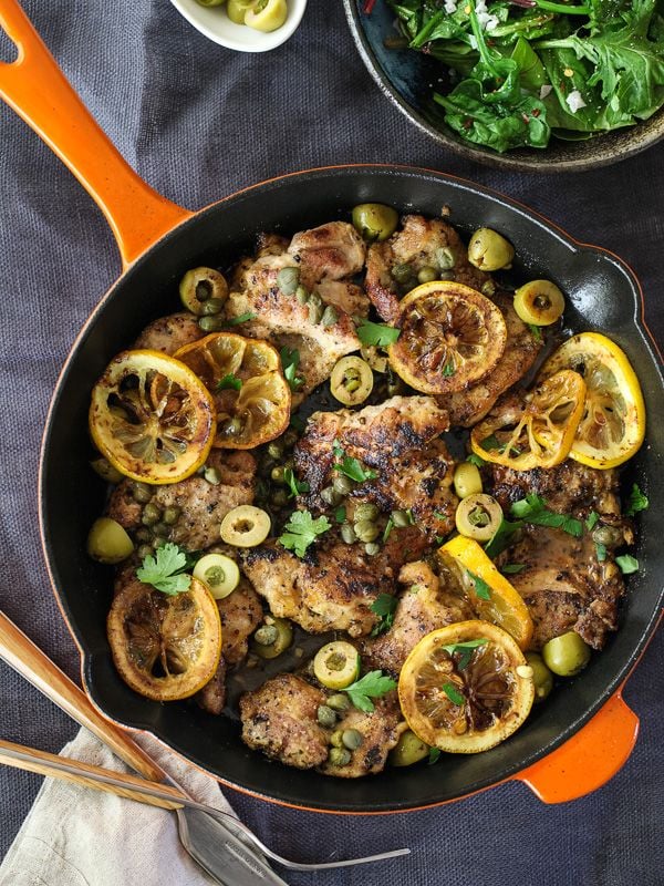 Sautéed Chicken with Olives, Capers and Lemons from foodiecrush.com on foodiecrush.com