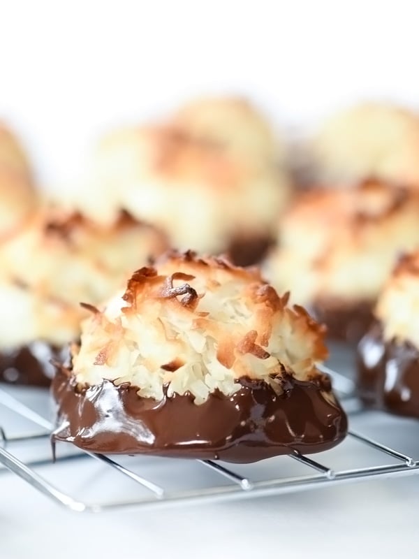 Chocolate Dipped Coconut Macaroons | foodiecrush.com