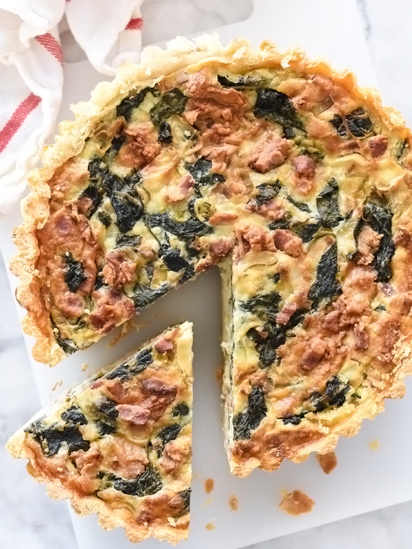 Deep-Dish Spinach, Leek and Bacon Quiche from foodiecrush.com on foodiecrush.com