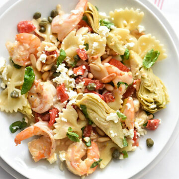 Shrimp Pasta with Roasted Red Peppers and Artichokes | foodiecrush.com
