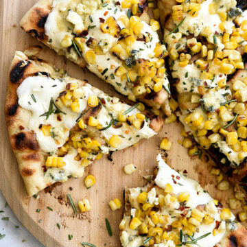 Charred Corn and Rosemary Grilled Pizza foodiecrush.com