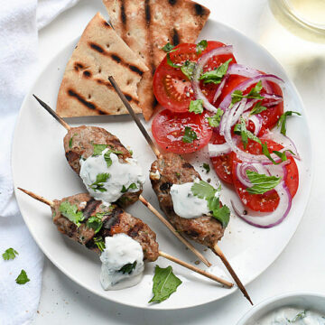 Grilled Turkey Kofta Skewers with Yogurt Sauce | foodiecrush.com