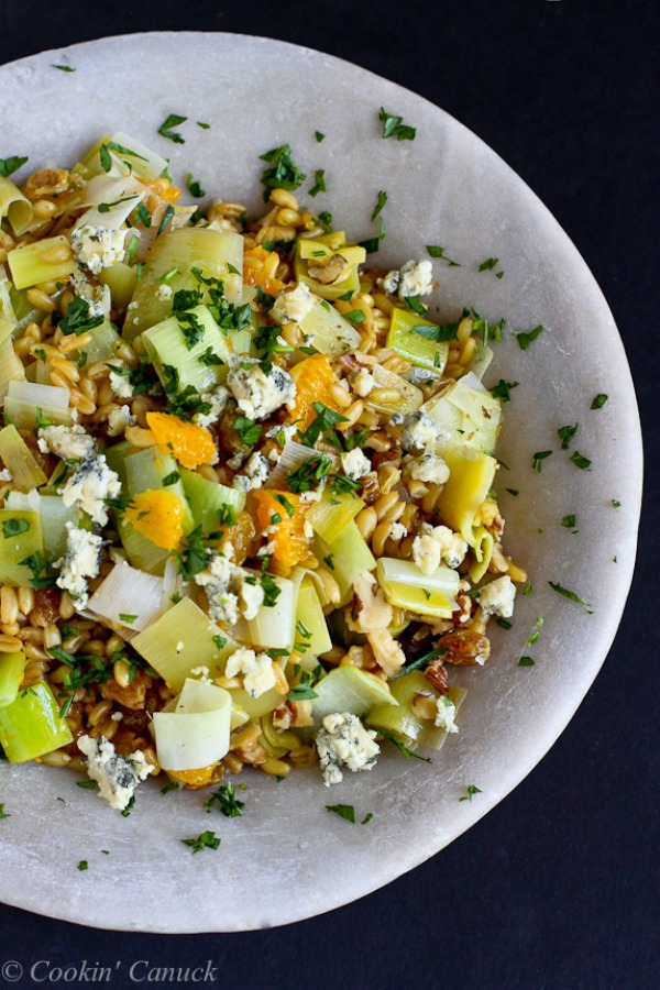 Kamut Salad with Oranges, Leeks & Blue Cheese from cookincanuck.com on foodiecrush.com