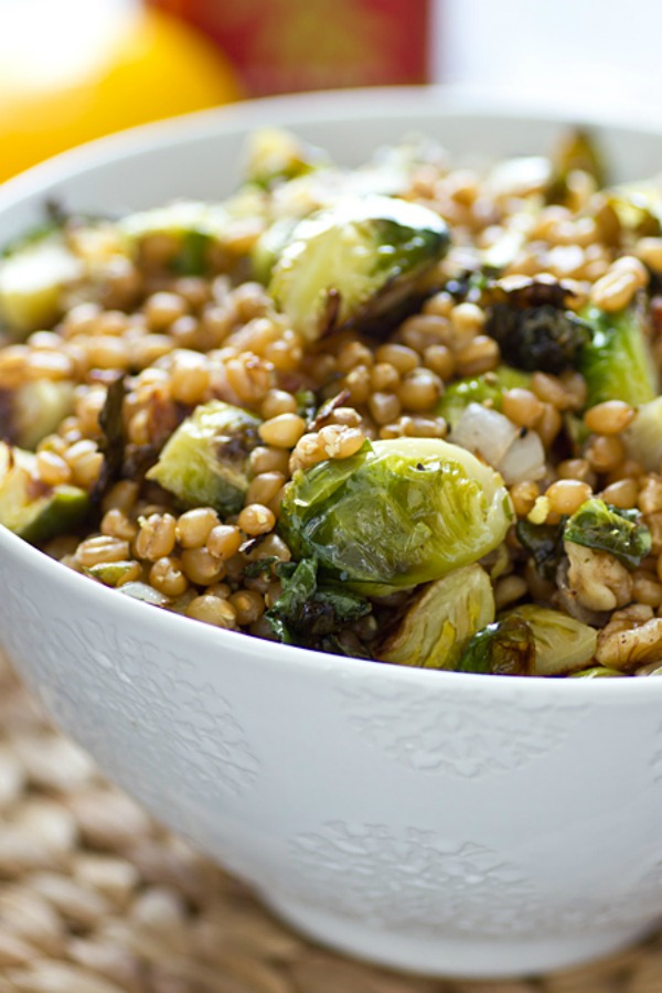 Lemony Wheat Berries with Roasted Brussels Sprouts from ohmyveggies.com on foodiecrush.com