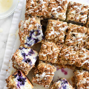 Blueberry Buckle with Lemon Glaze takes the cake for breakfast or dessert | foodiecrush.com