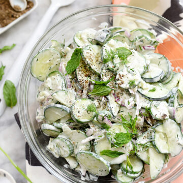 Creamy Cucumber Salad Recipe on foodiecrush.com