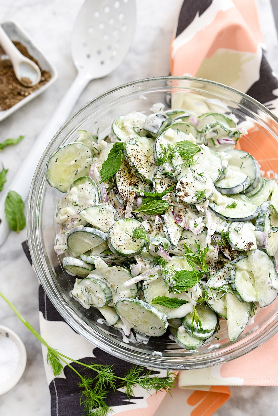 Creamy Cucumber Salad Recipe | foodiecrush.com