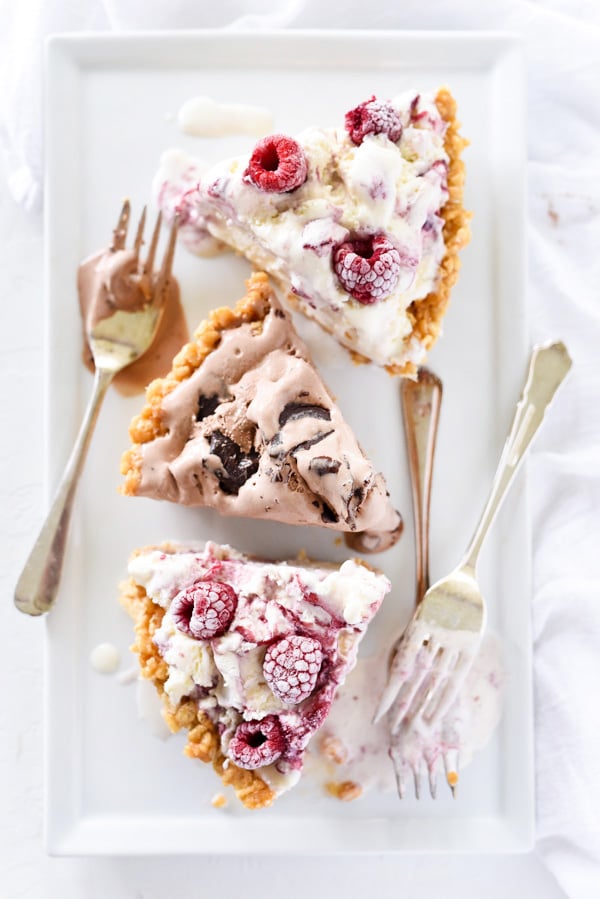 4 Ingredient Ice Cream Pie with Peanut Butter Krispie Crust | foodiecrush.com #easy #recipes #peanutbutter