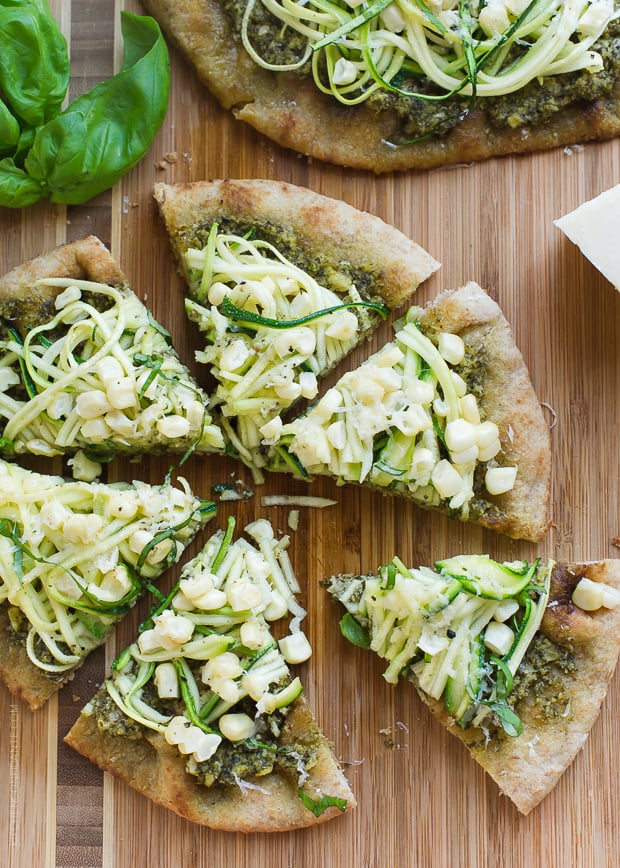 Zucchini Corn and Pesto Flatbreads | www.kitchenconfidante.com