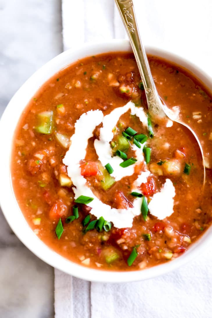 Traditional Gazpacho Recipe from foodiecrush.com on foodiecrush.com