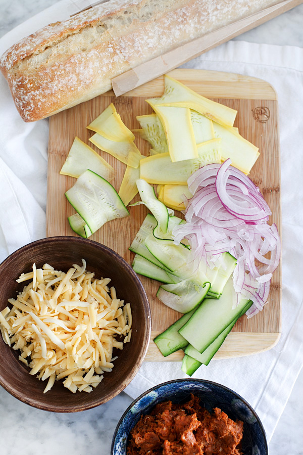 Summer Squash and Chorizo Cheese Toasts | foodiecrush.com