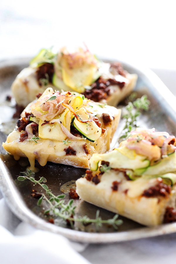 Zucchini and Chorizo Cheese Toast | foodiecrush.com #inoven #easy #recipe #simple 