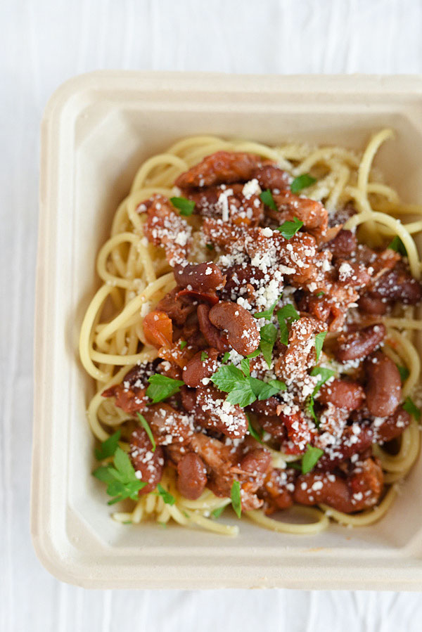 Spaghetti topped with chili is just one way to put your leftovers to work | foodiecrush.com 