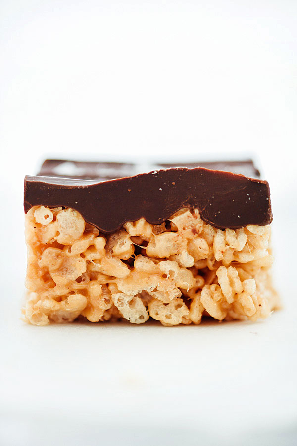 Salted Chocolate Peanut Butter Krispie Treats | foodiecrush.com #withmarshmallows #easy #chocolate #recipe